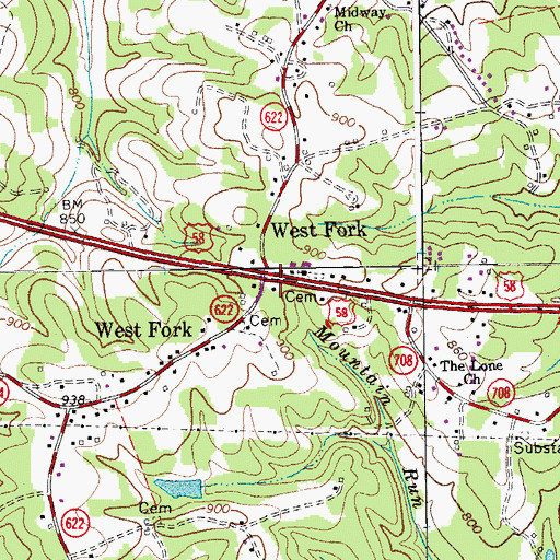 Topographic Map of West Fork, VA