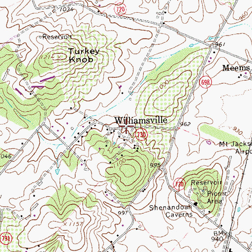 Topographic Map of Williamsville, VA