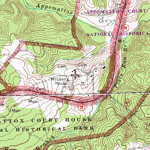 Topographic Map of Appomattox (historical), VA
