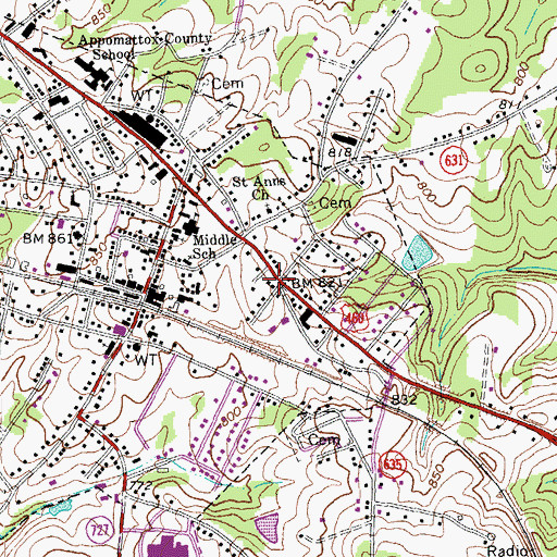 Topographic Map of Appomattox Assembly of God Church, VA