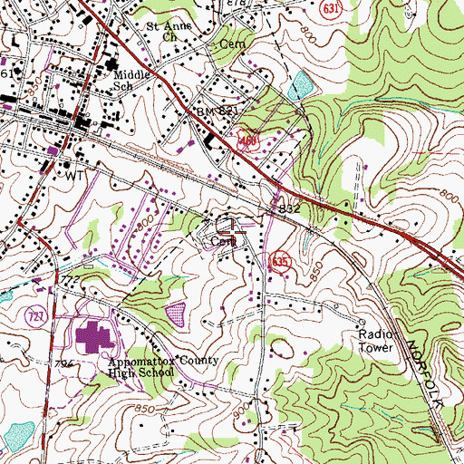 Topographic Map of Appomattox Cemetery, VA