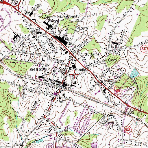 Topographic Map of Appomattox Court House Presbyterian Church, VA