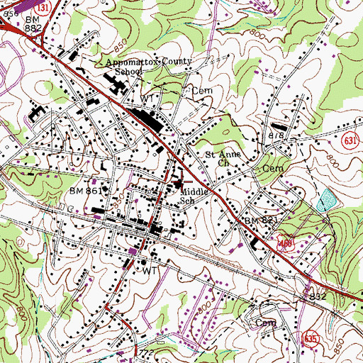 Topographic Map of Appomattox Middle School, VA