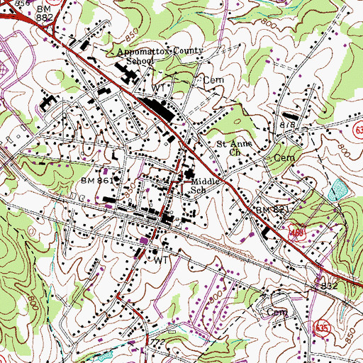 Topographic Map of Appomattox Pentecostal Holiness Church, VA