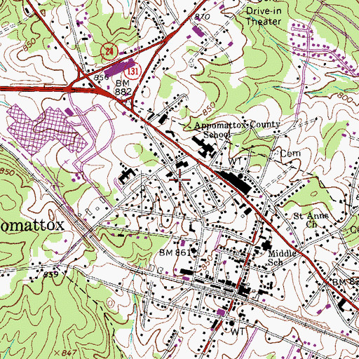 Topographic Map of Appomattox Seventh Day Adventist Church, VA
