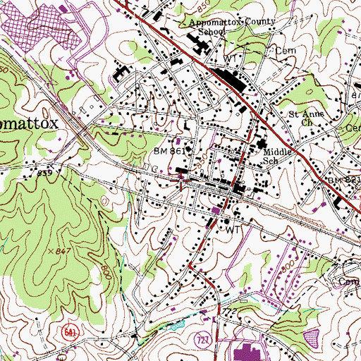 Topographic Map of Appomattox Town Hall, VA