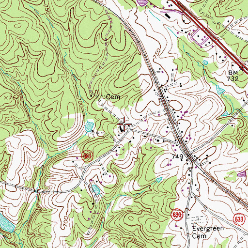 Topographic Map of Evergreen United Methodist Church, VA