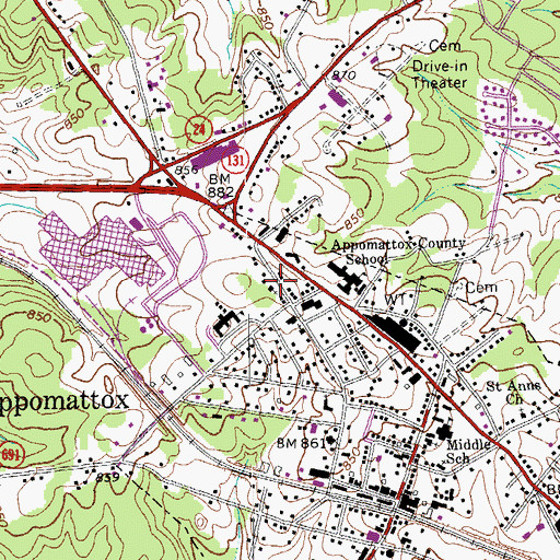 Topographic Map of First Baptist Church, VA