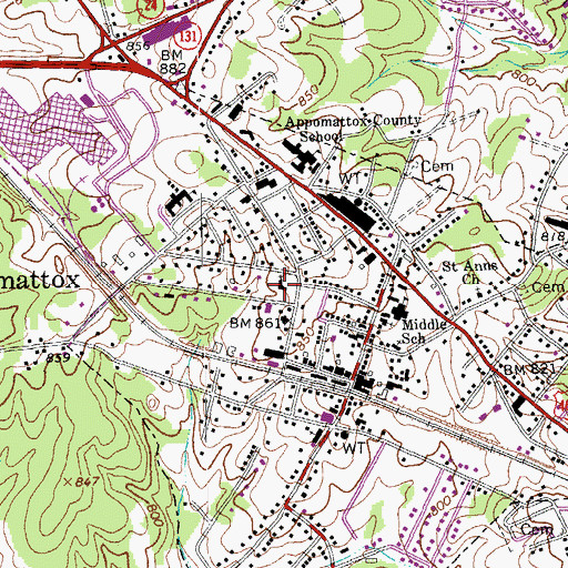 Topographic Map of Memorial United Methodist Church, VA