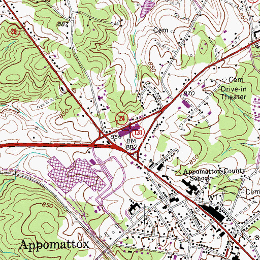 Topographic Map of Triangle Plaza Shopping Center, VA
