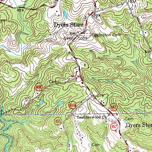 Topographic Map of Dyers Store School (historical), VA