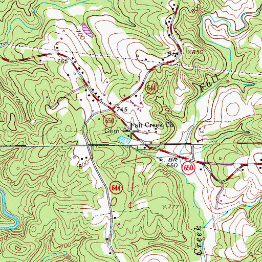 Topographic Map of Fall Creek School (historical), VA