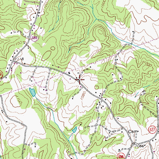Topographic Map of Fryes Store (historical), VA