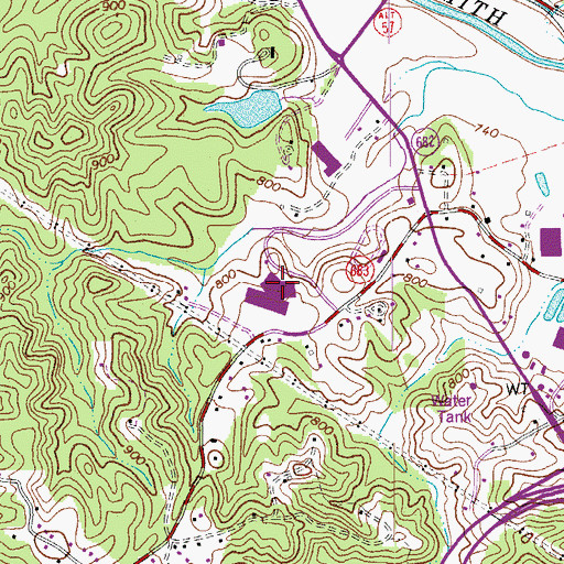 Topographic Map of Bassett High School, VA