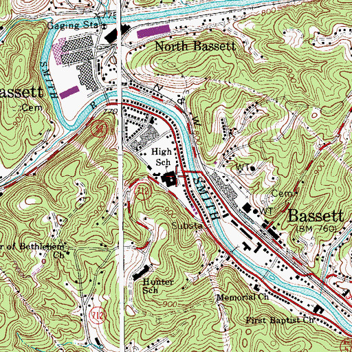 Topographic Map of Bassett Middle School (historical), VA