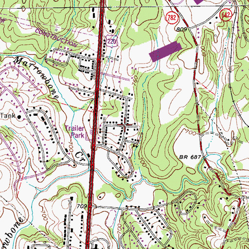 Topographic Map of Marrowbone Heights, VA