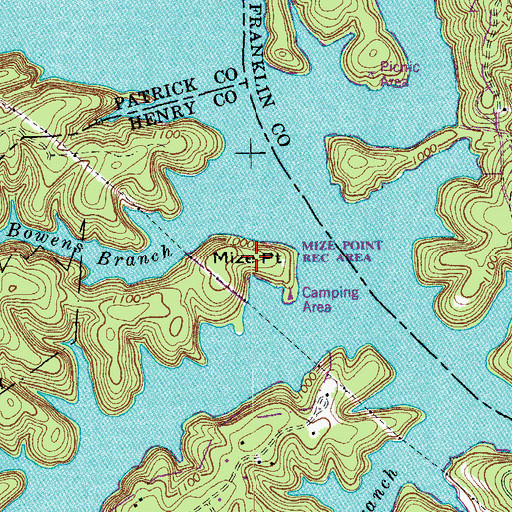 Topographic Map of Mize Point Recreation Area, VA