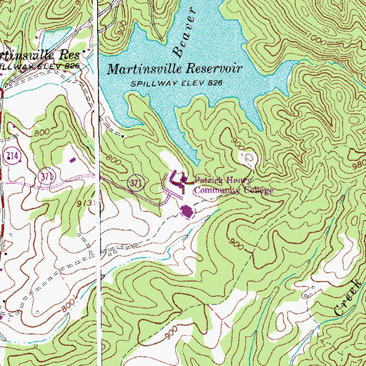 Topographic Map of Patrick Henry Community College, VA