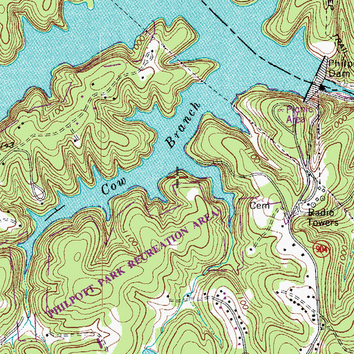 Topographic Map of Philpott Lake Recreation Area, VA