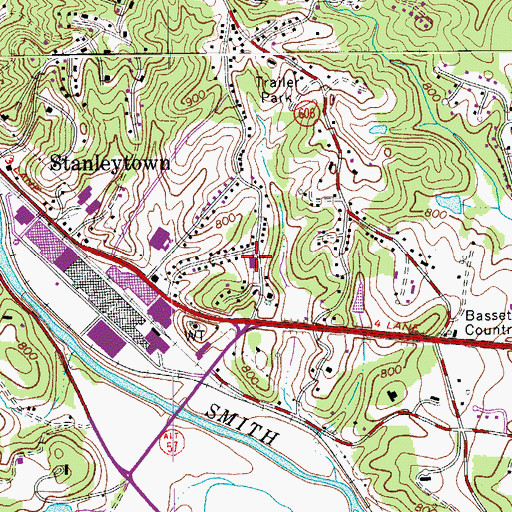 Topographic Map of Stanleytown United Methodist Church, VA
