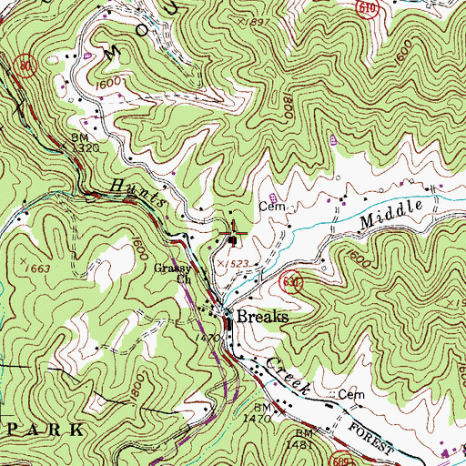 Topographic Map of Breaks Elementary School, VA
