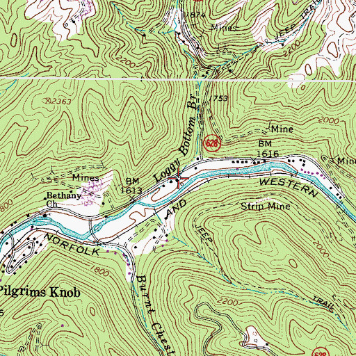 Topographic Map of Loggy Bottom Church, VA