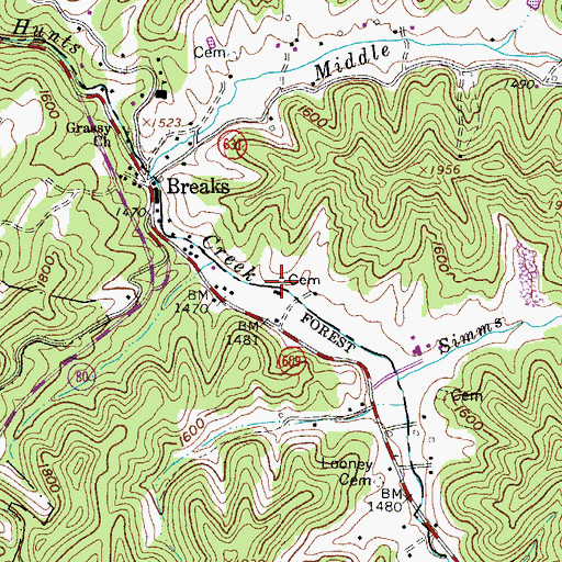 Topographic Map of Mullins Cemetery, VA