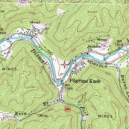 Topographic Map of Ward Cemetery, VA