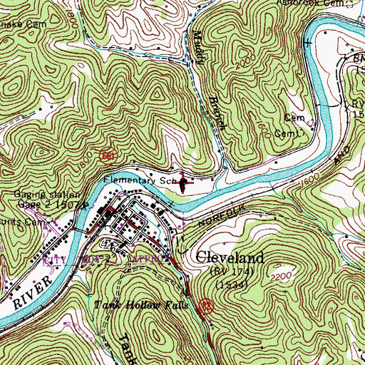 Topographic Map of Cleveland Elementary School, VA
