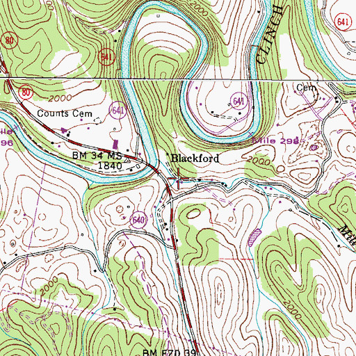 Topographic Map of The Doubles Branch, VA