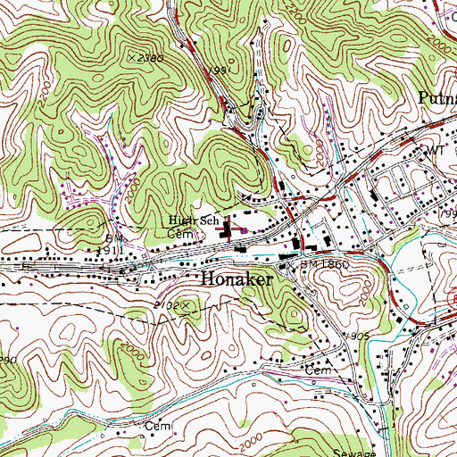 Topographic Map of Honaker High School, VA