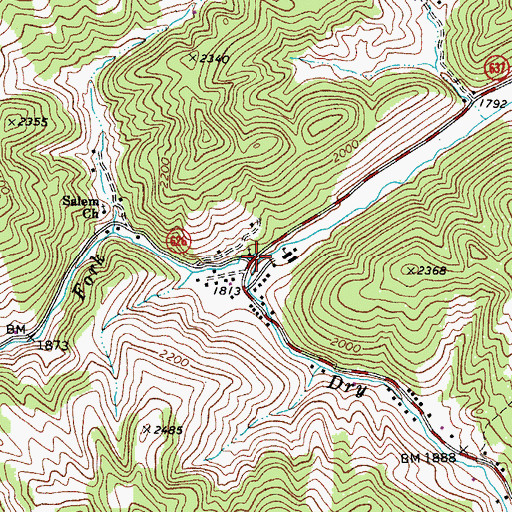 Topographic Map of Bevers Store (historical), VA