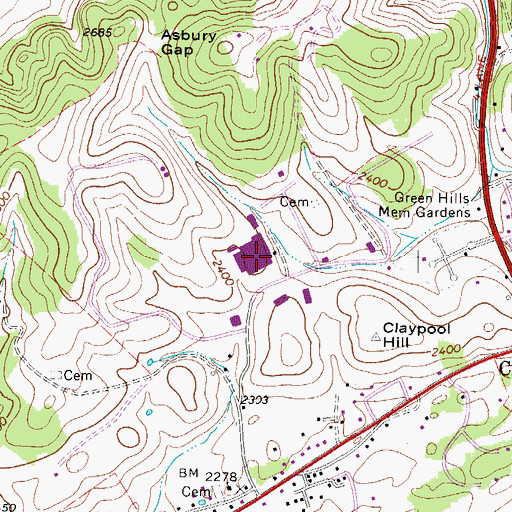Topographic Map of Claypool Hill Mall Shopping Center, VA