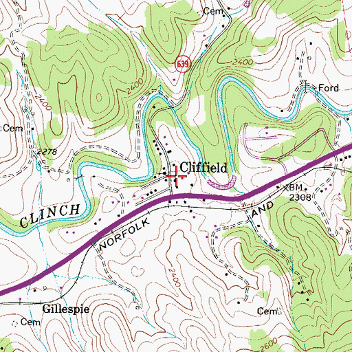 Topographic Map of Cliffield School (historical), VA