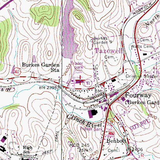 Topographic Map of Cumberland Plaza Shopping Center, VA