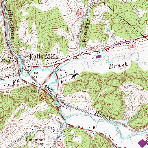 Topographic Map of Falls Mills Elementary School, VA