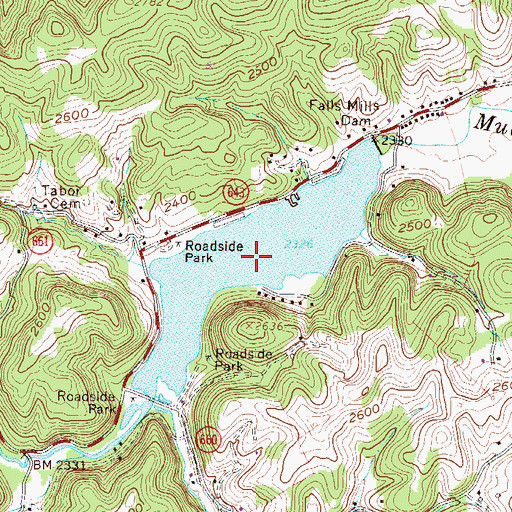 Topographic Map of Falls Mills Lake, VA