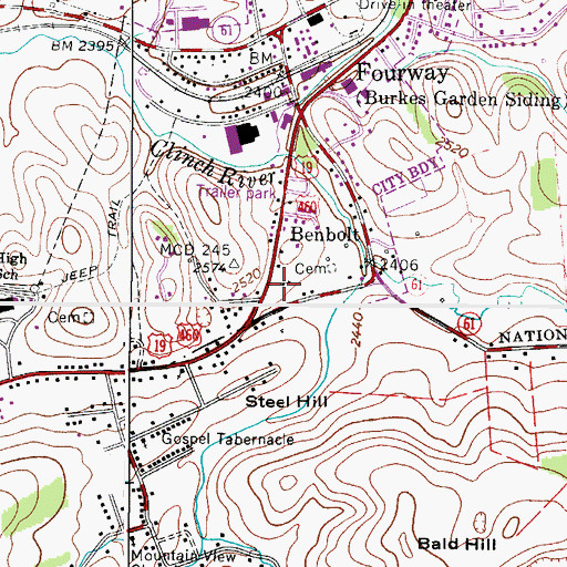 Topographic Map of Fincastle Baptist Church, VA