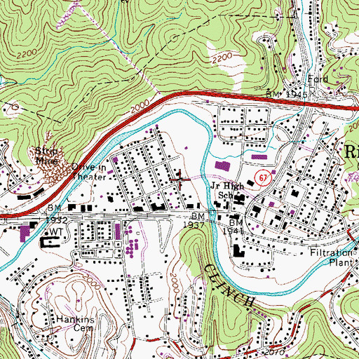 Topographic Map of First Baptist Church, VA