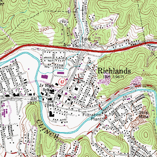 Topographic Map of First United Methodist Church, VA