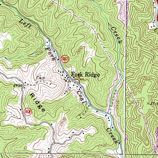 Topographic Map of Fork Ridge School (historical), VA