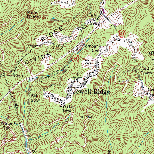 Topographic Map of Jewell Ridge Elementary School, VA
