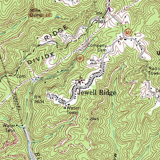 Topographic Map of Jewell Ridge Presbyterian Church, VA