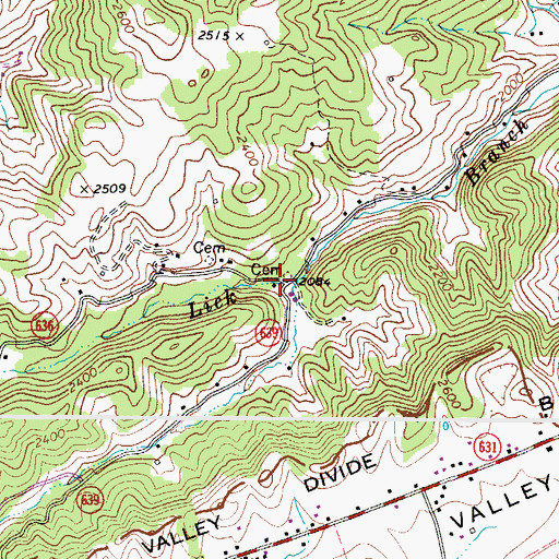 Topographic Map of Lick Branch School (historical), VA