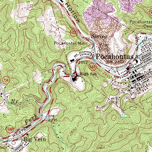 Topographic Map of Pocahontas High School, VA