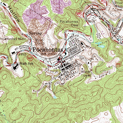 Topographic Map of Pocahontas Historic District, VA