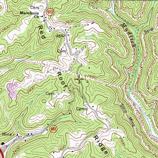 Topographic Map of Red Oak Ridge School (historical), VA