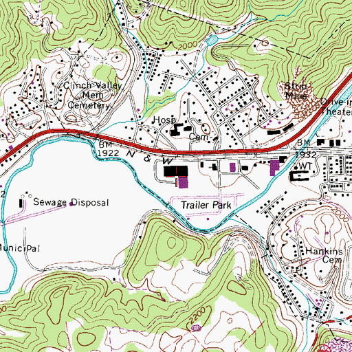 Topographic Map of Richlands Mall Shopping Center, VA