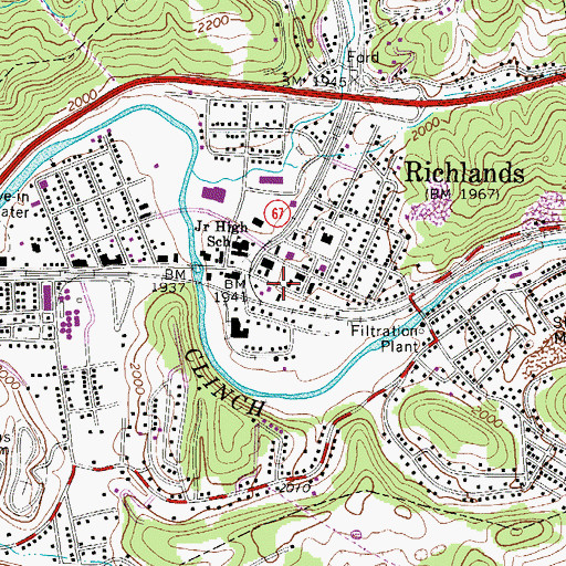 Topographic Map of Richlands Post Office, VA