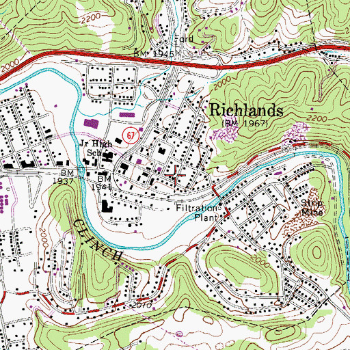 Topographic Map of Richlands Presbyterian Church, VA
